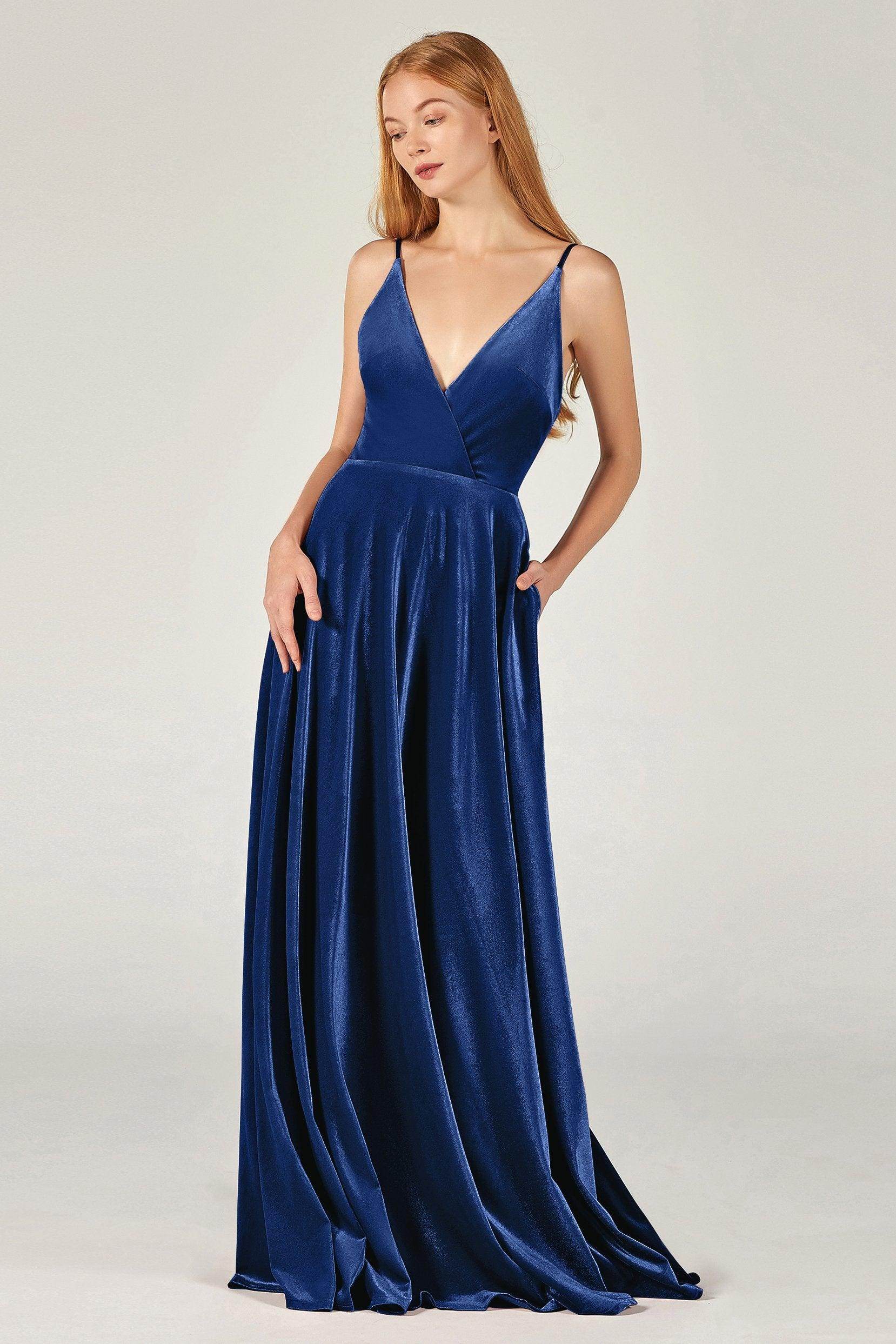 A-Line Floor Length Velvet Bridesmaid Dress Formal Dresses CB0368 - COCOMELODY
